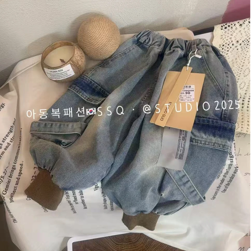 SSQ008韩范牛仔裤泡菜国束口奶哈工装口袋