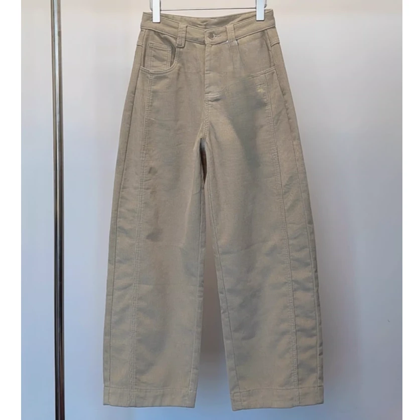 高端货~春秋2026新品灯芯绒弯刀阔腿裤水洗全棉侧缝前移休闲裤