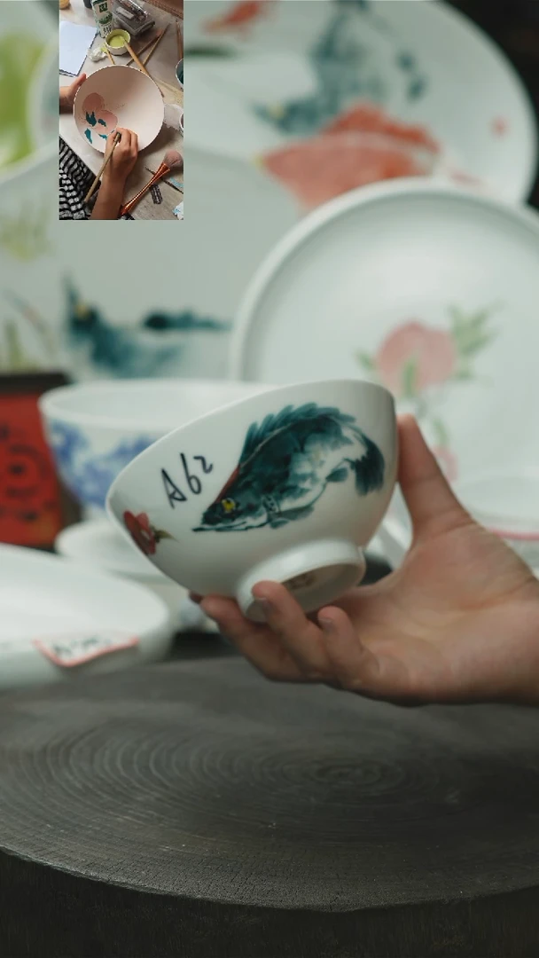 碗景德镇手绘釉下彩陶瓷餐具A62