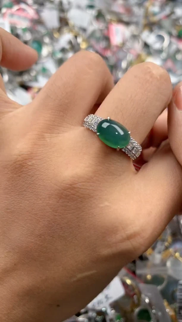 银S925镶嵌戒指翡翠555----9