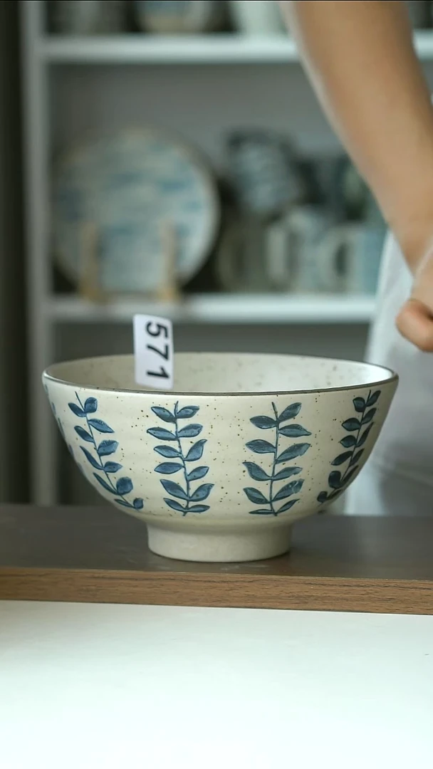 571微瑕青花藤蔓16cm面汤碗@4-2@