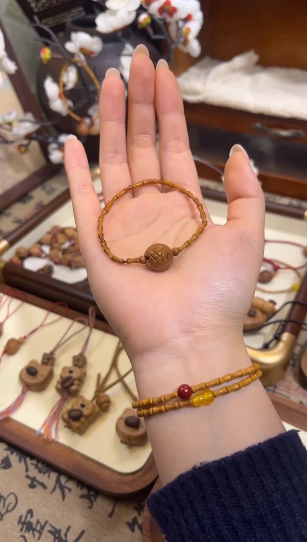 手串桃核【桃缘行】竹节「锦鲤」桃木桃核辟、挡、驱、护 备注手围