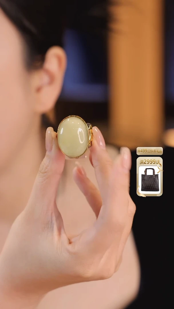 银S925镀金镶嵌琥珀戒指绿蜜戒指KGJ175