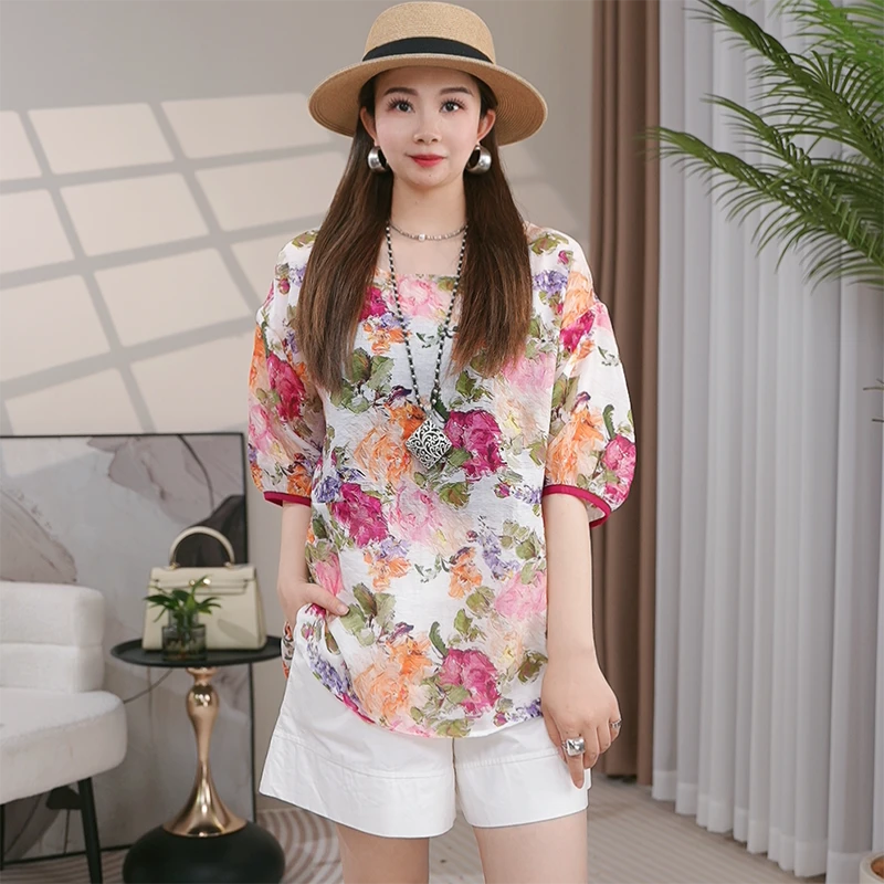 洋气花色上衣女短袖