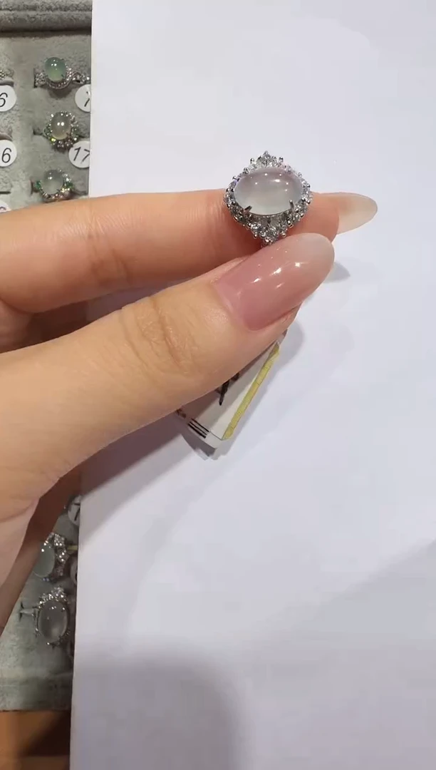 银S925镶嵌戒指翡翠925银镶翡翠戒指镶嵌