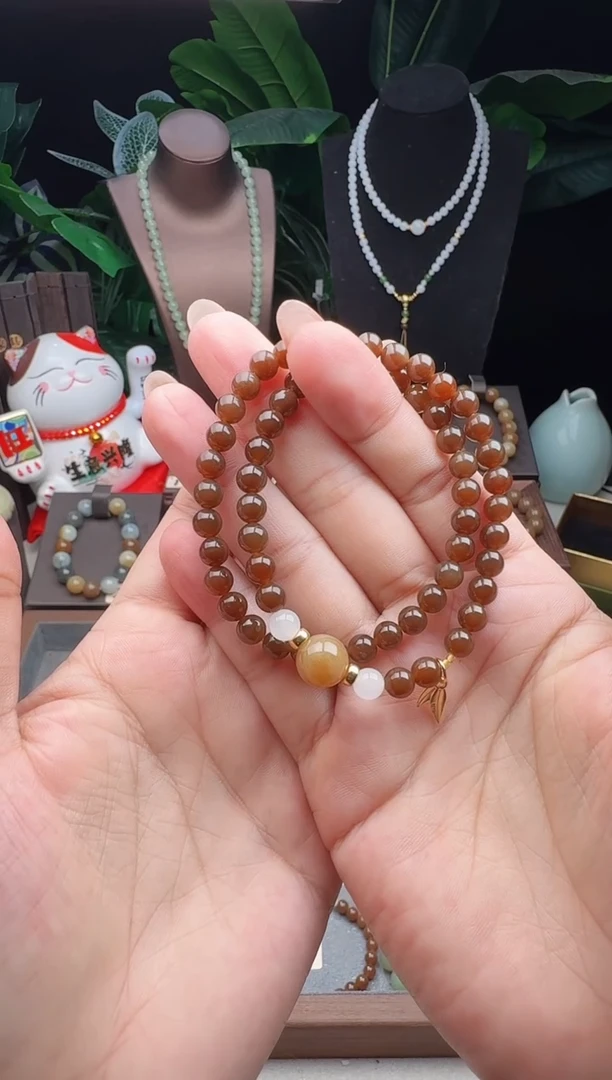 未镶嵌手链和田玉（糖玉）精品服利6m新疆且末双圈糖玉手串
