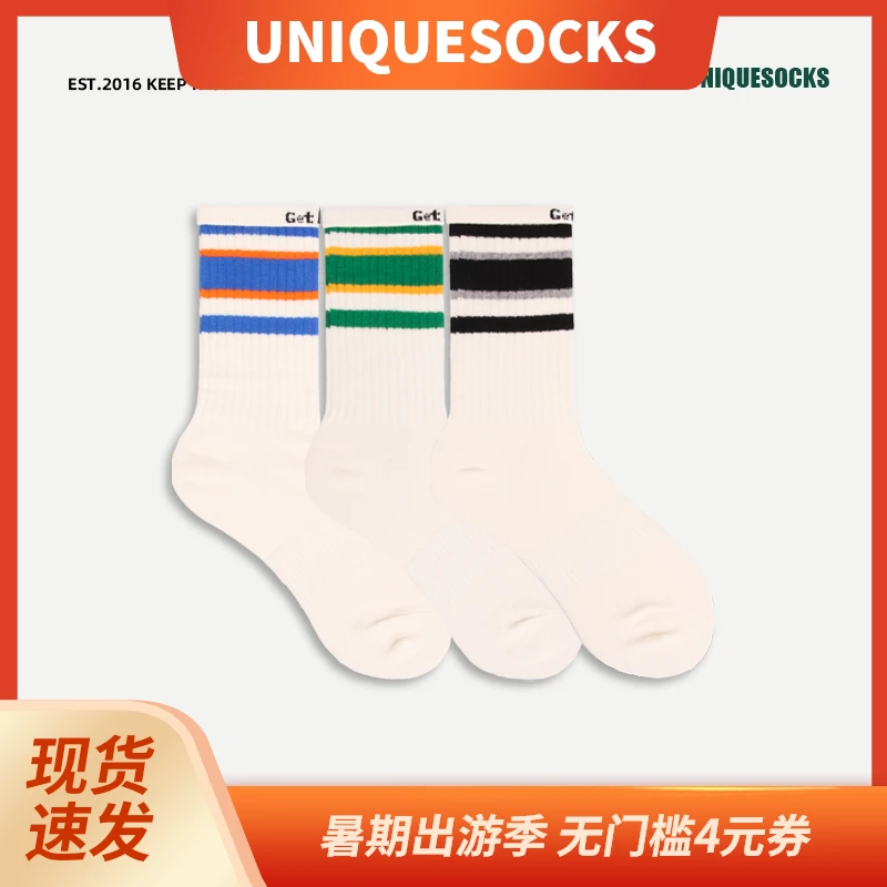 UNIQUESOCKS三双装创意翻边字母潮袜男女ins潮网红街头中性中筒袜