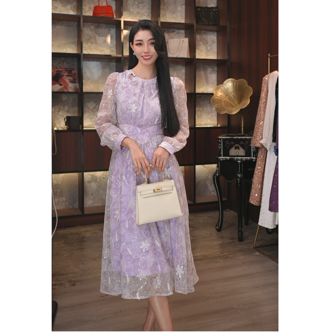 【霞光仙群】（薇薇）法式气质名媛v领高腰遮肚过膝显廋连衣裙-86113