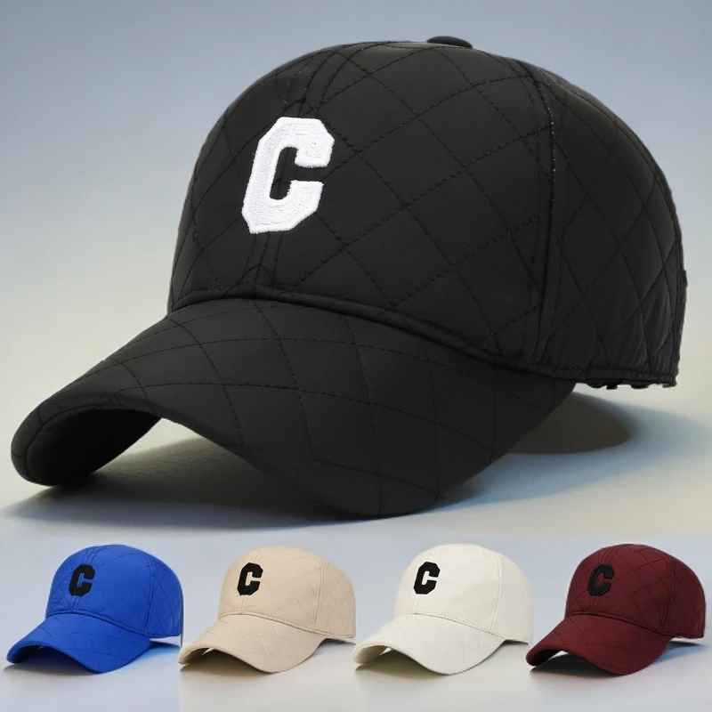 字母刺绣秋冬新款夹棉加厚帽子男士户外防寒保暖复古女百搭棒球帽