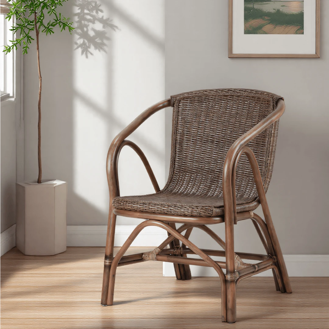 缘藤园天然真藤藤编单人靠背椅子简约手工藤椅家用老式老人休闲椅