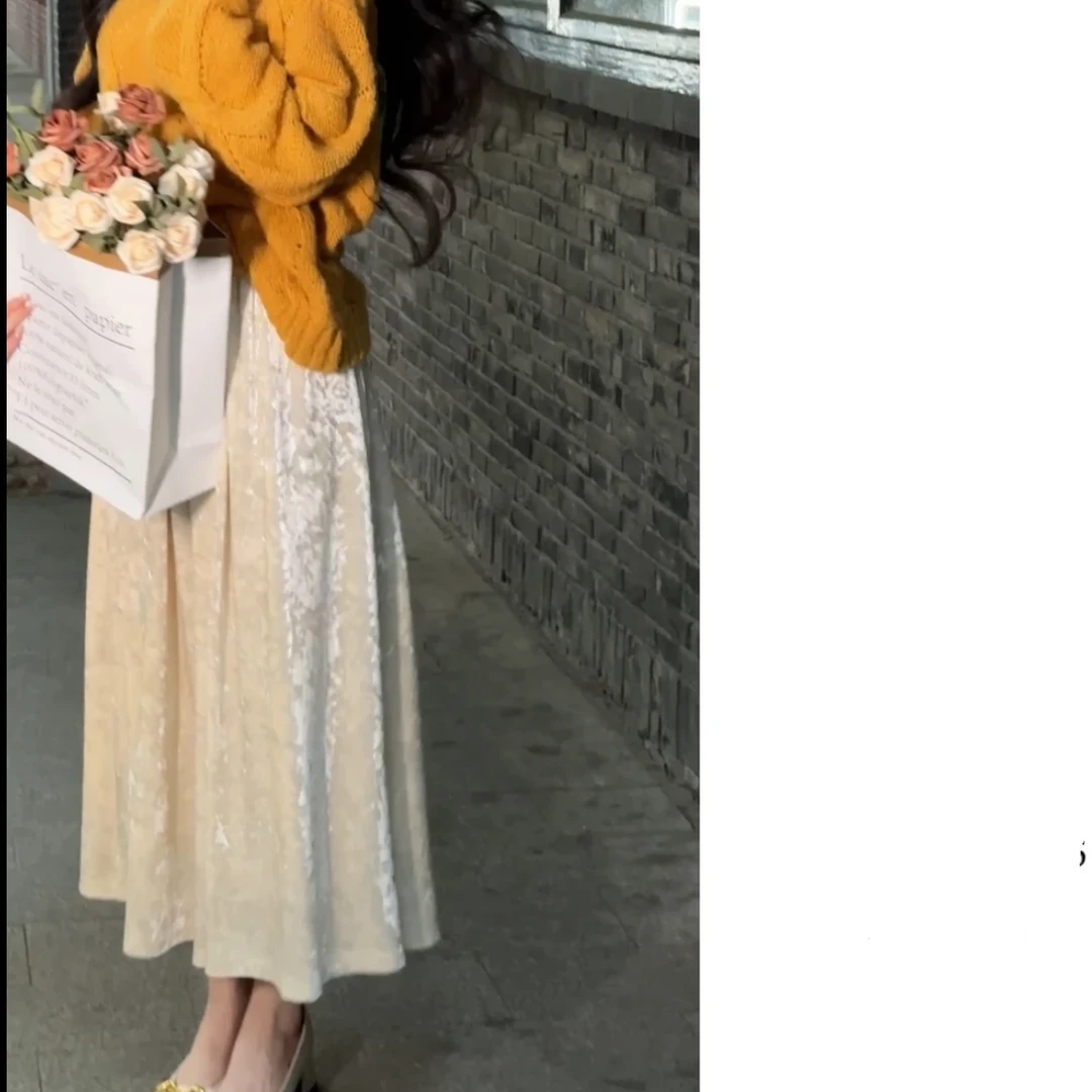 【熙木】丝绒裙 气质时尚显瘦高腰中长款半身裙4QKDD7302