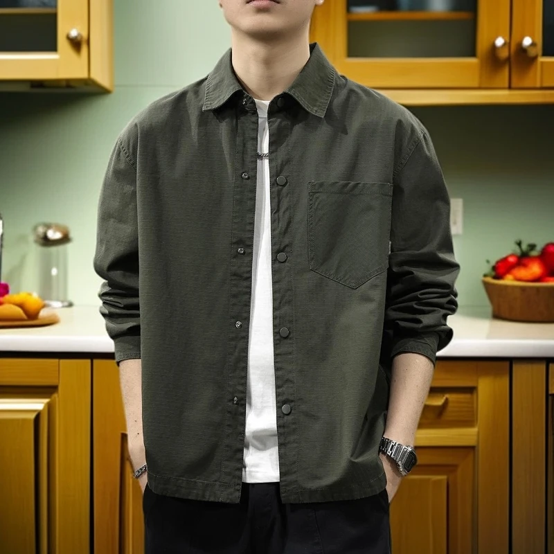 VALVOELITE衬衫秋季美式痞帅男新款户外透气宽松大码工装外套长袖