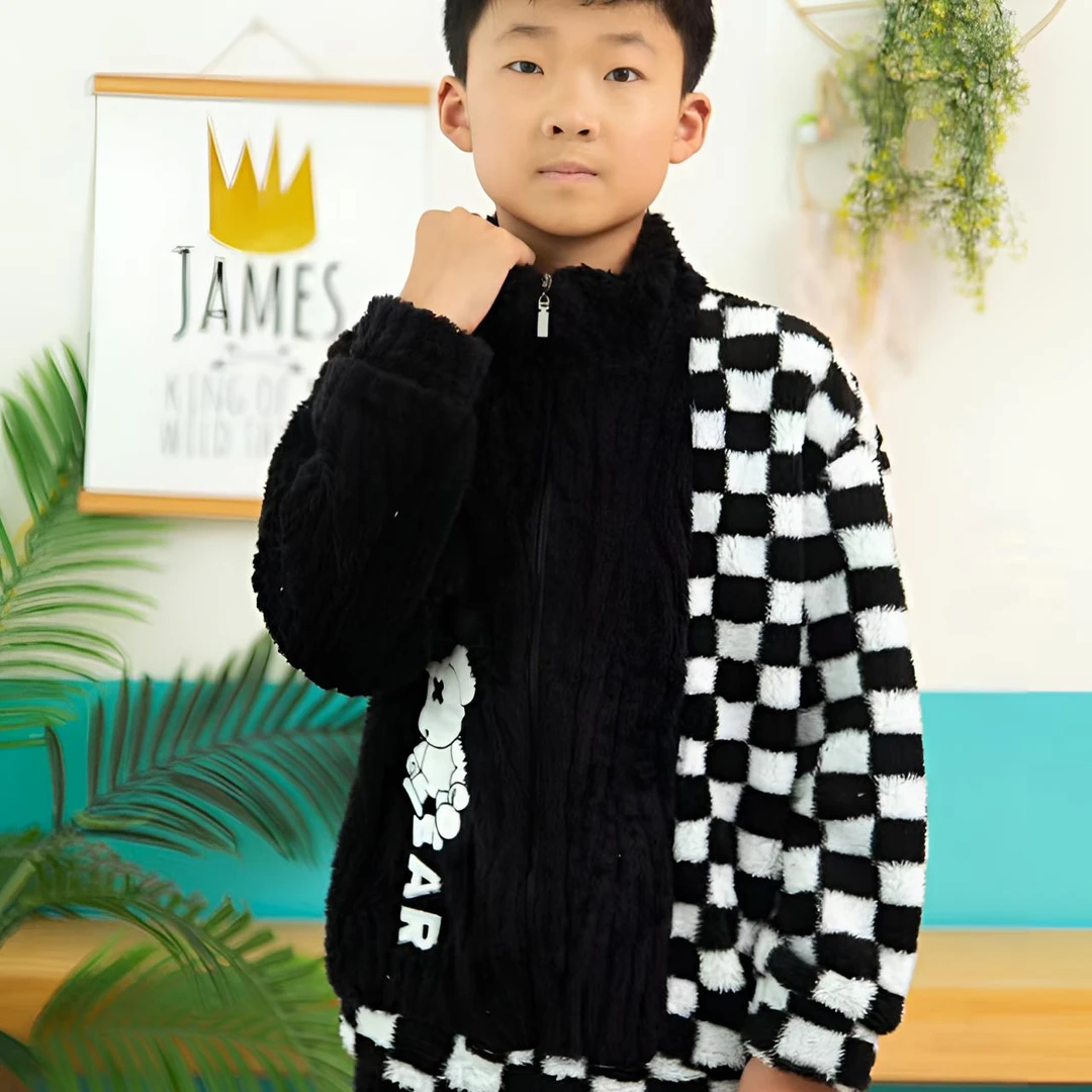 新款男宝家居服珊瑚绒中大童套装