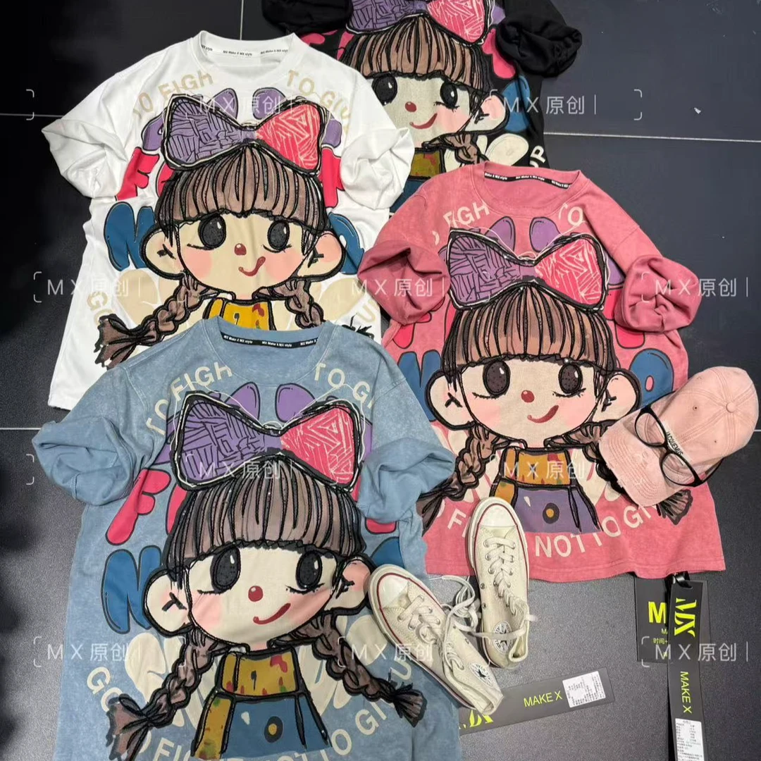 MX欧货女孩t新款大版宽松大版重工洋气怀旧短袖t恤上衣女37900