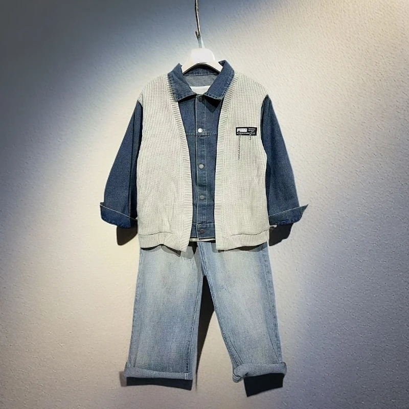 牛仔外套配毛线马夹时尚款春款外套HX