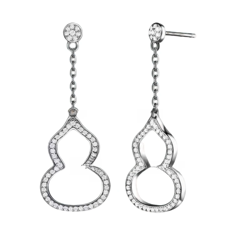 合金锆石耳饰 镀 K金 小香风葫芦耳环中长款耳坠轻奢耳饰几何风