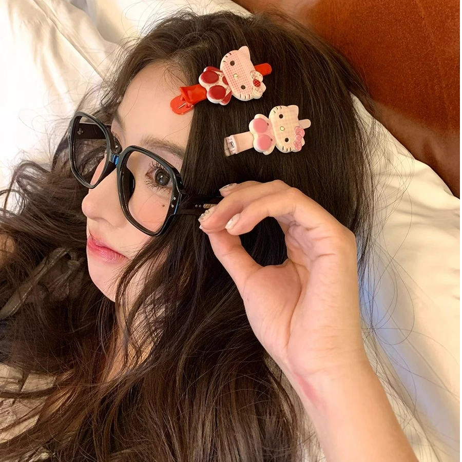 可爱格纹kitty边夹尖嘴夹少女碎发夹发卡刘海夹子大号鸭嘴夹少女