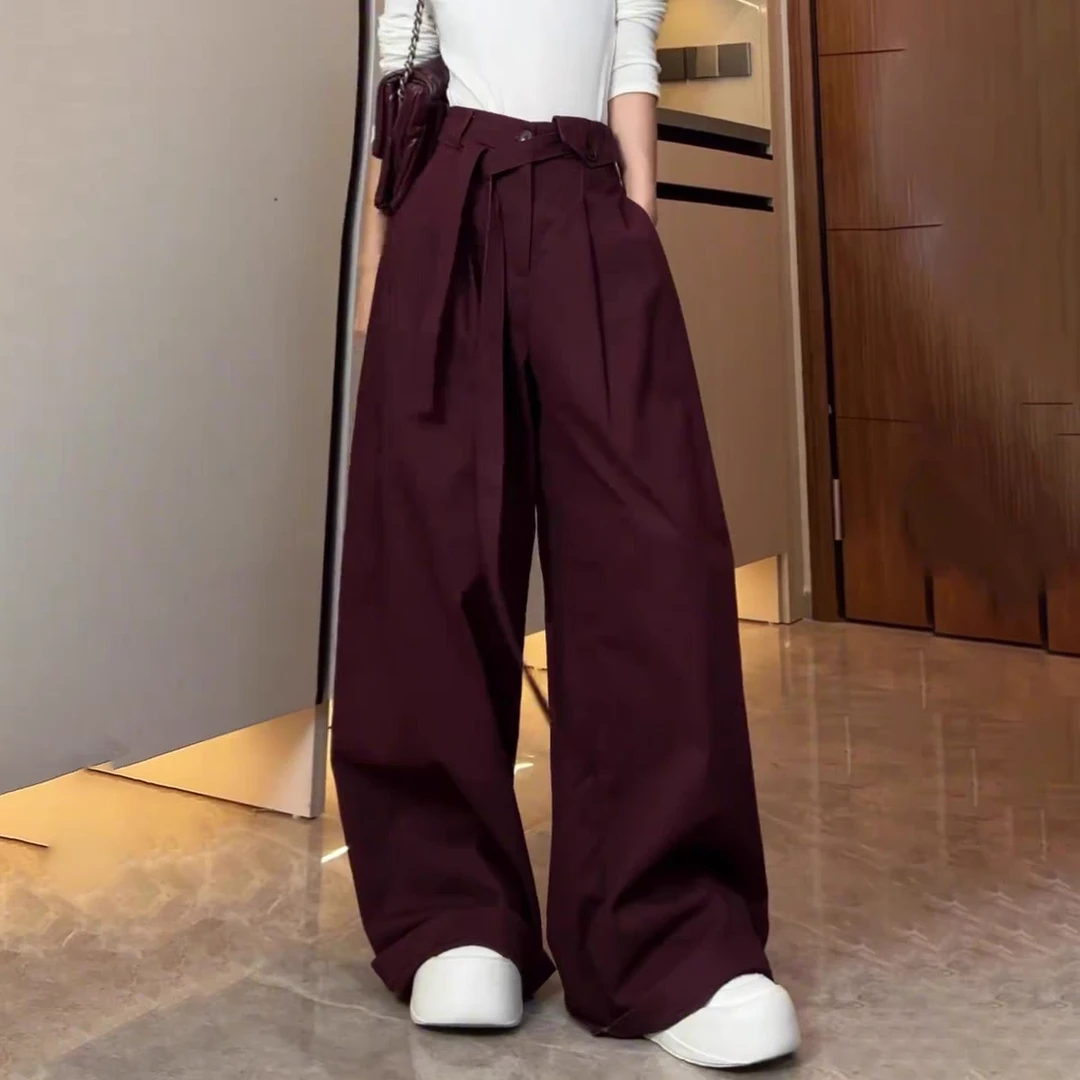 2024年新款宽松安哥拉红直筒高腰工装风休闲裤显瘦拖地阔腿裤