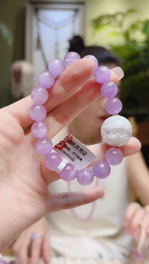 【闪购商品】锂辉石手串未镶嵌雪花幽灵顶珠紫锂辉手串