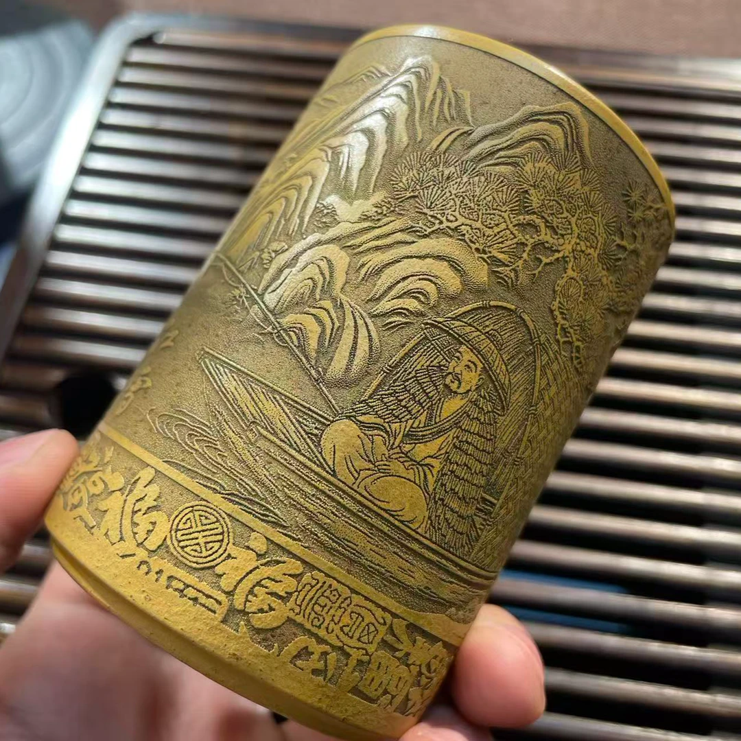 宜兴紫砂全手工制柴烧黄金段渔翁杯主人杯  容量160cc