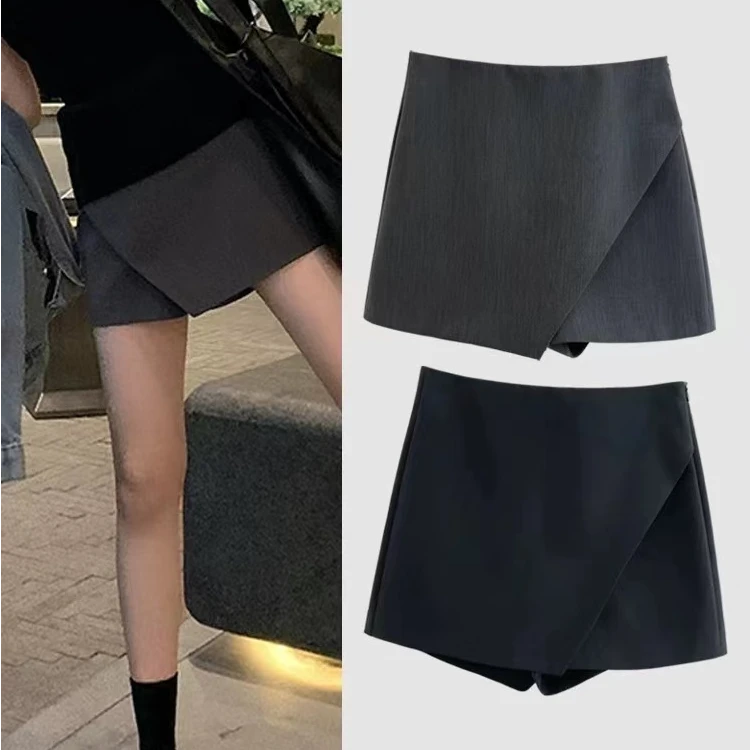 灰色西装裙裤女2025春夏秋新款显瘦百搭不规则黑色辣妹学院风短裙