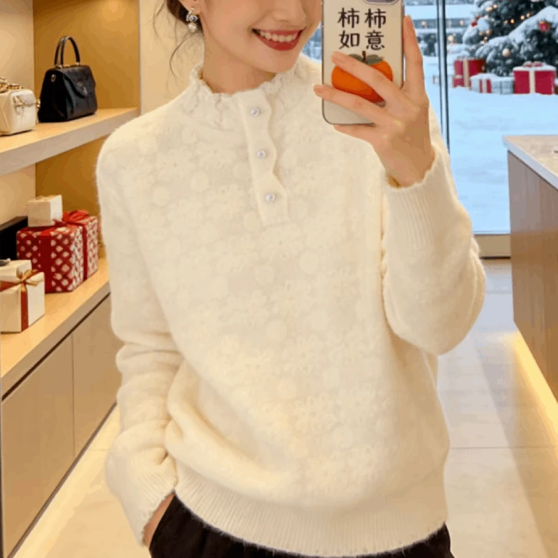 【映雪】法式气质千金高端轻奢款白色上衣女2026冬百搭内搭打底衫