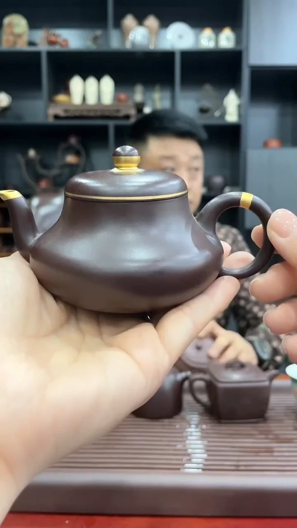 茶壶紫砂d36描金石红