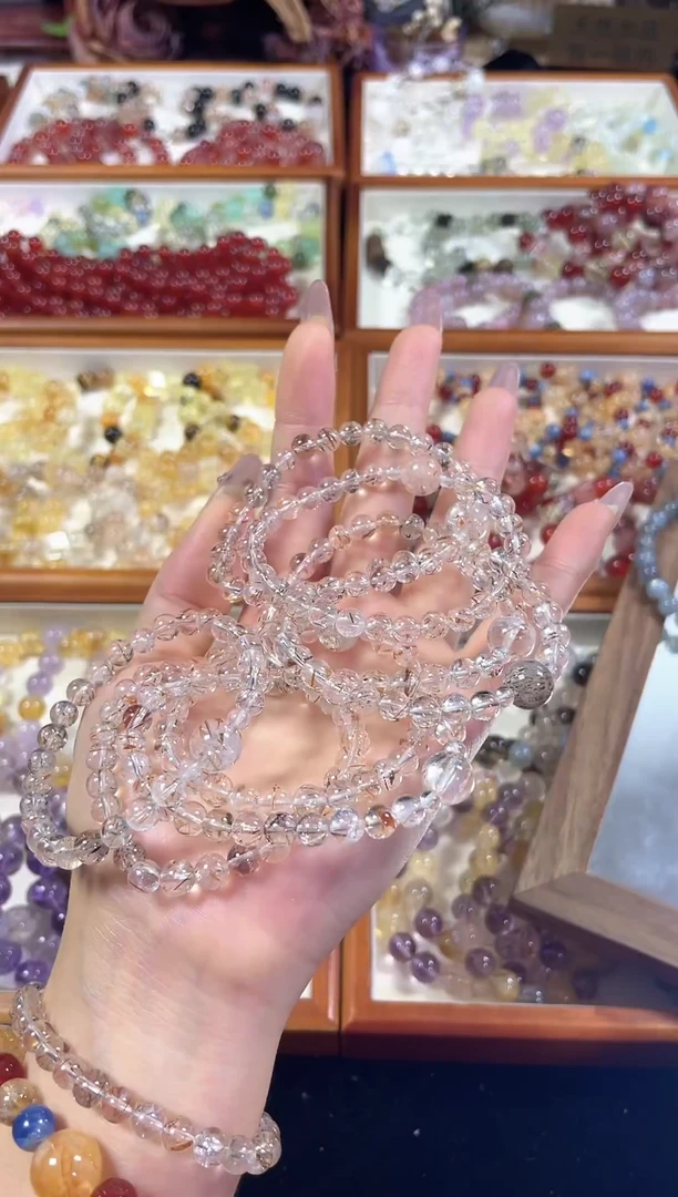 未镶嵌手串水晶福利】天然透体黑金超七顶珠大卡超七手串