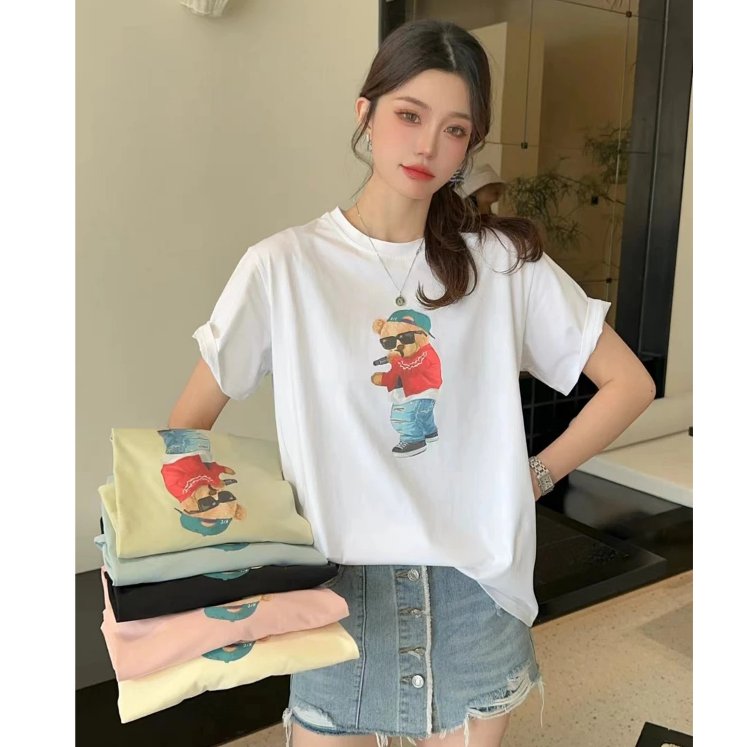 韩系设计感宽松版数码印花短袖时尚简约T恤女春夏新款慵懒风上衣