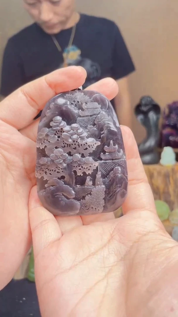 和田玉未镶嵌挂件烟紫山水微棉不退不换