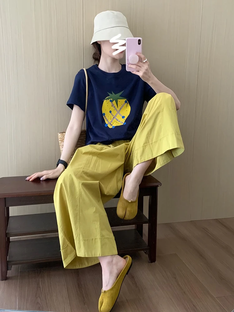 夏装穿搭一整套轻奢高级感炸街减龄洋气小香风藏蓝色T恤套装裤女