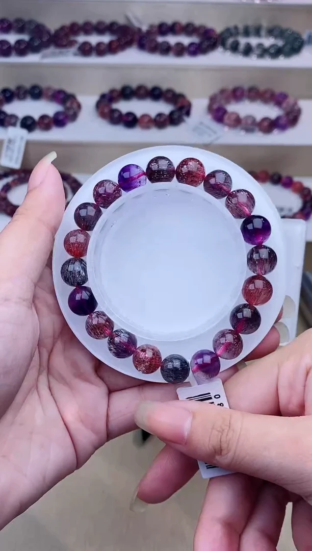 未镶嵌手链水晶黑加仑超七单圈9m+