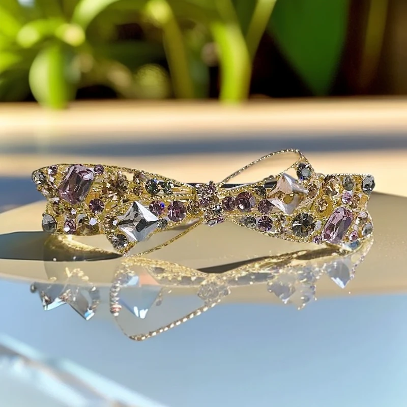 轻奢高级感奥钻五彩蝴蝶结发夹高端精致弹簧夹一字夹后脑横夹头饰