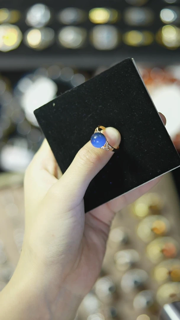 【闪购商品】琥珀裸石银S925镶嵌10mm墨西哥高蓝戒指