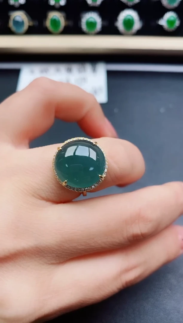 翡翠戒指银S925镶嵌08500