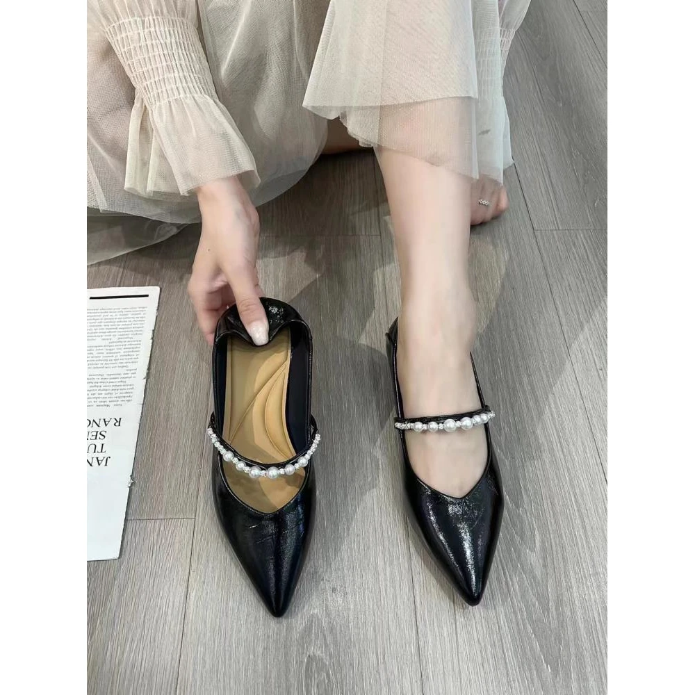 法式优雅2025新款尖头珠链纯色时尚单鞋-DM009