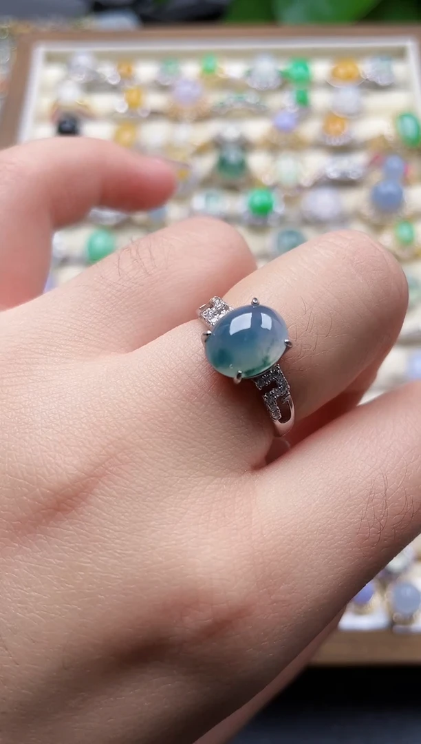 银S925镶嵌戒指翡翠6