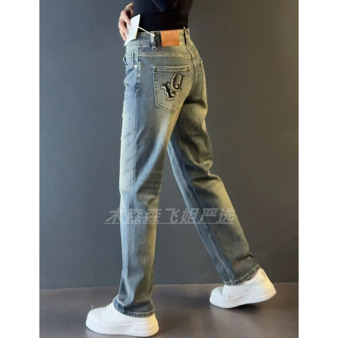 男士时尚直筒微阔牛仔裤25S650早春款男装纹理感微阔型直筒牛仔裤