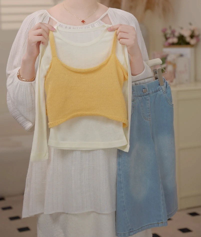 2025春季韩版儿童黄色马甲休闲牛仔裤套装时尚250303A