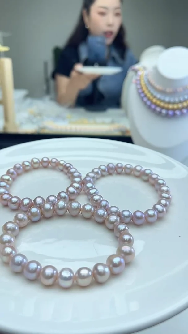 未镶嵌手链淡水珍珠粉紫色系手链8mm