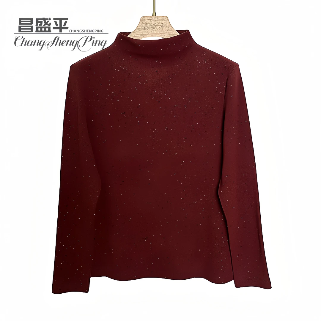 M【新款半高领满天星加绒轻奢】气质长袖针织时尚百搭女士秋冬T恤