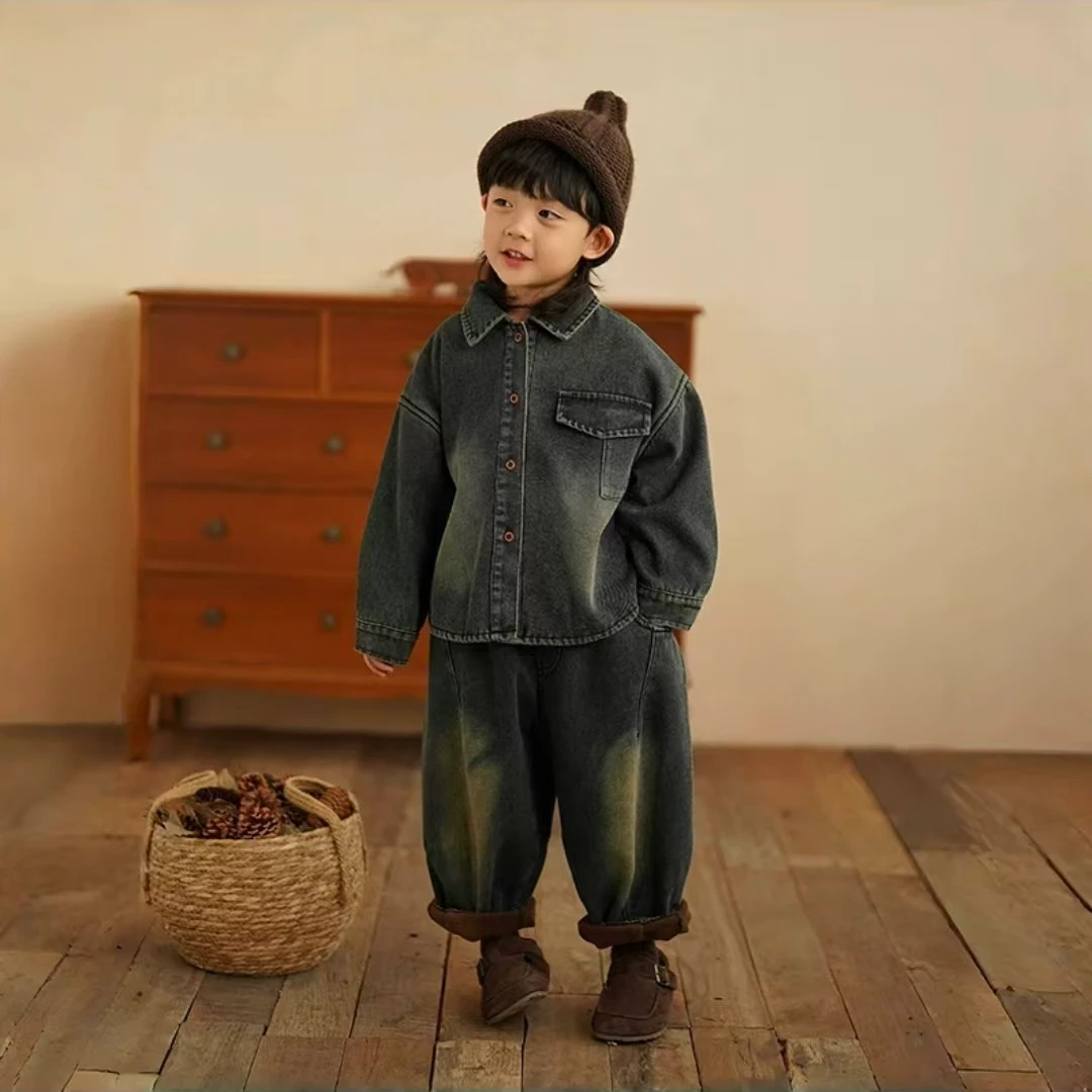 【现货捡漏】儿童加绒牛仔外套冬季2024新款中小童做旧外套