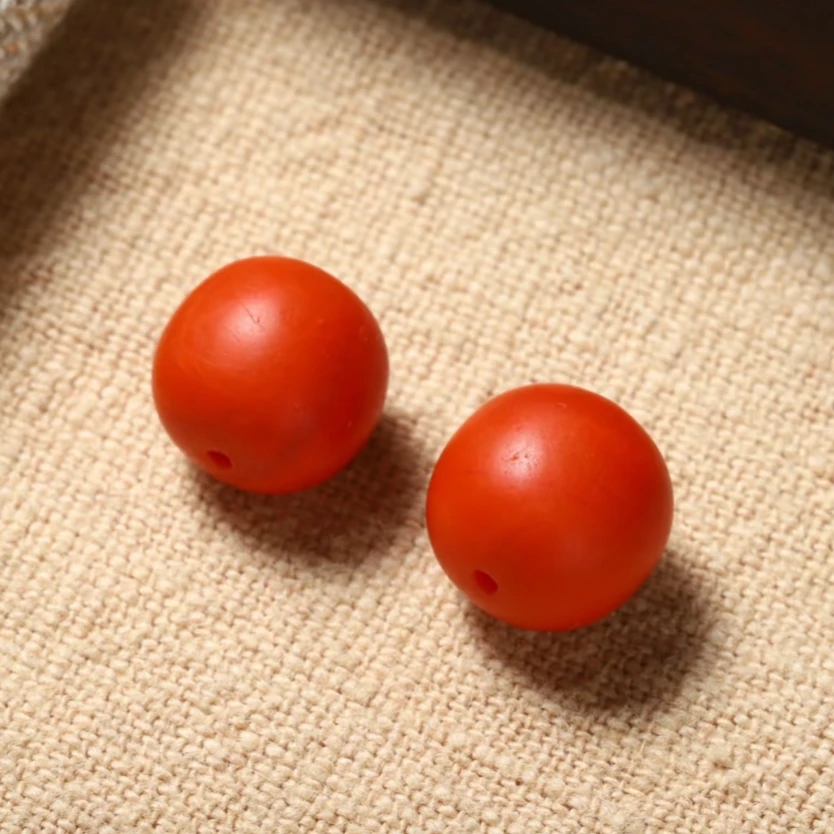 A00 原矿保山 南红精工磨砂桶珠对珠玛瑙