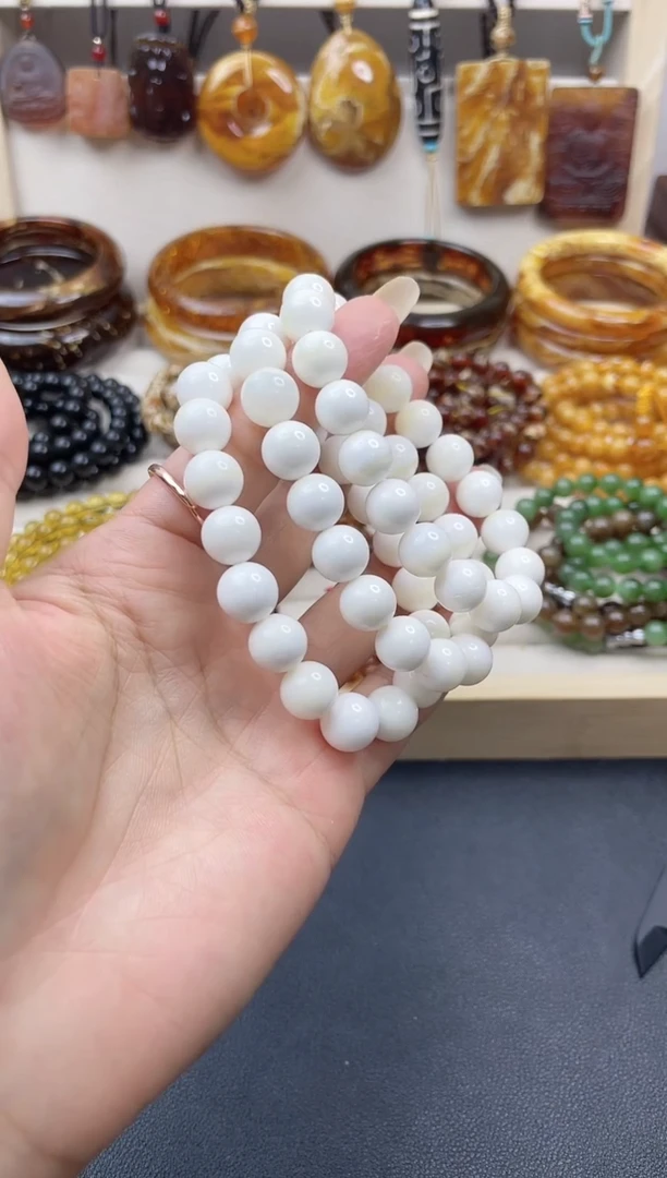 贝壳非金属砗砗卡10的手串单圈微瑕多样性发