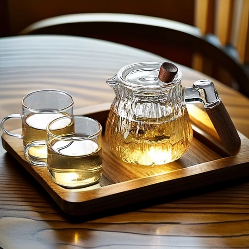 锤纹木把玻璃泡茶壶过滤茶水分离办公杯新款家用耐高温茶具煮茶壶