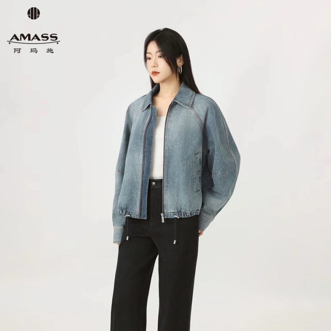 AMASS/阿玛施春季牛仔女长袖短款水洗秋季抽绳潮酷风短外套540077
