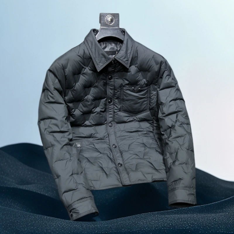 巴赛娜缇时尚休闲轻薄款翻领夹克羽绒服男秋冬季新款白鸭绒外套