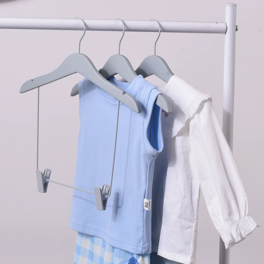 儿童套装衣架奶油风格服装店专用实木木质连体衣裤架一体带夹衣挂