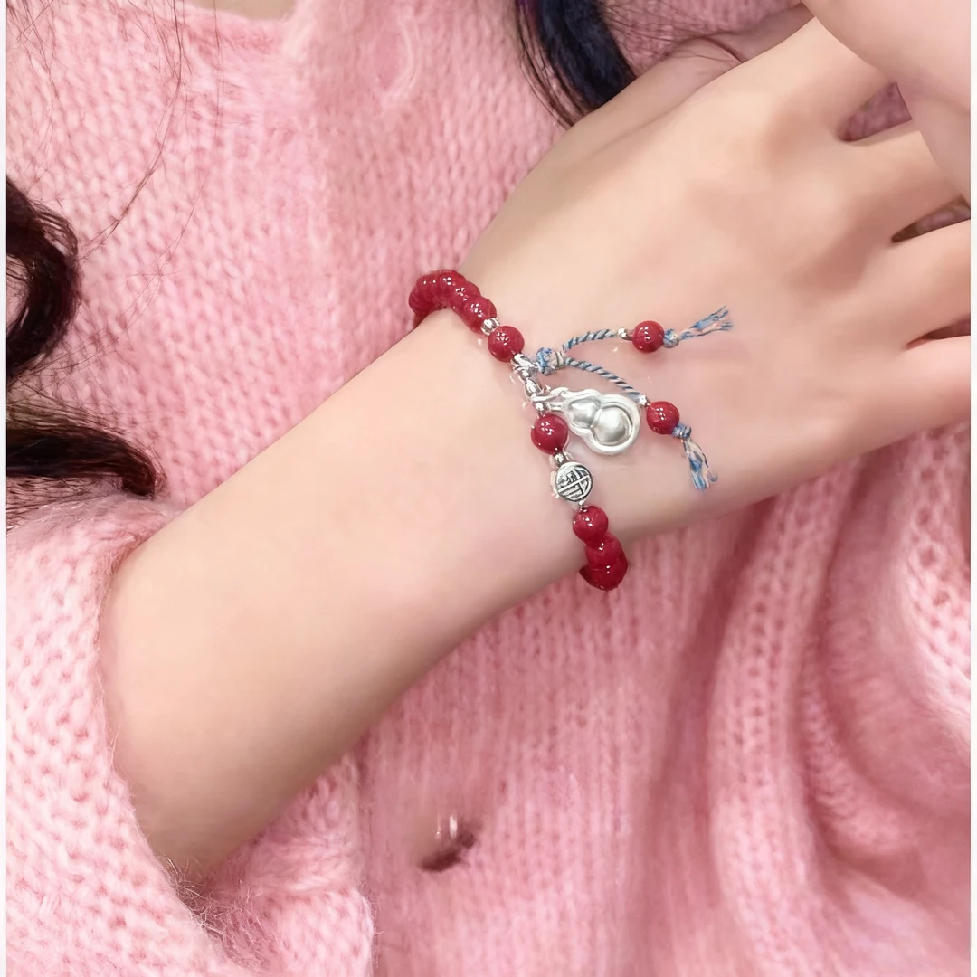 足银手链 【JZ-JM私品】葫芦福牌手串红珠福禄生财朱砂国风女手链