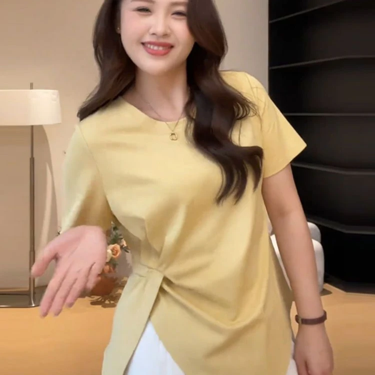 200斤大码女装胖MM夏季新款圆领短袖T恤上衣